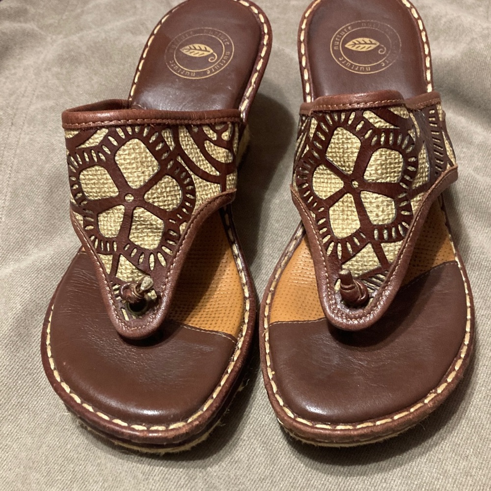 Brown and Tan Wedge Sandals